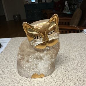 Gold and Cream Ceramic Cat Sculpture
